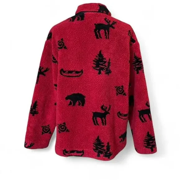Oversized Red Fleece Jacket – Cabincore Bear Cozy 2-3X - Picture 4 of 8